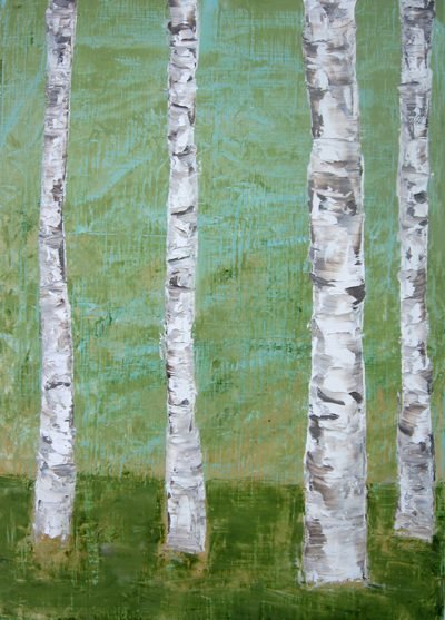 Birch 1, oil on board using palette knife