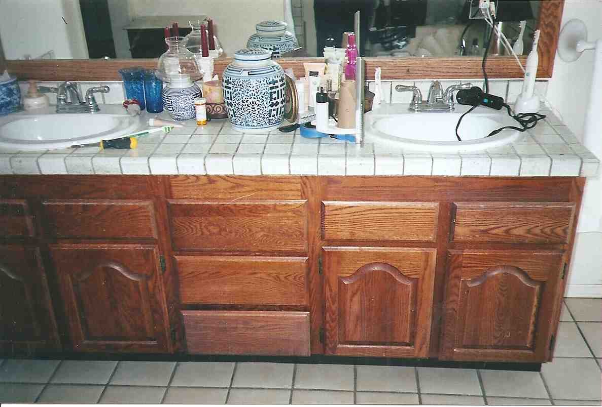 Green cabinet finish, before