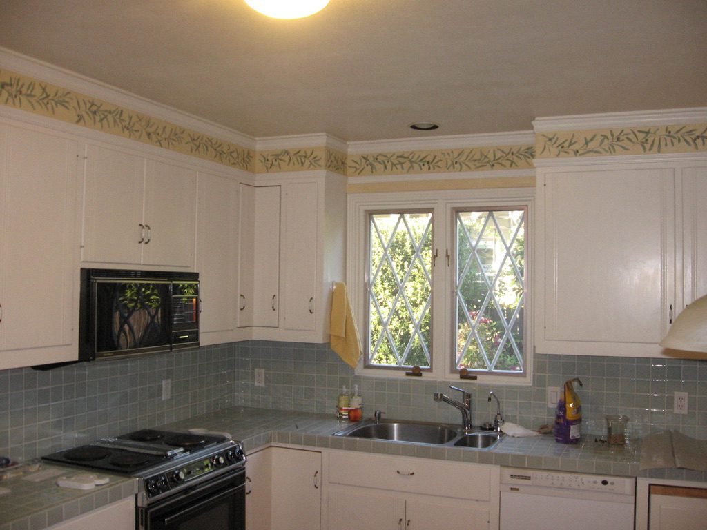 Mom’s hand painted olive leaf kitchen border